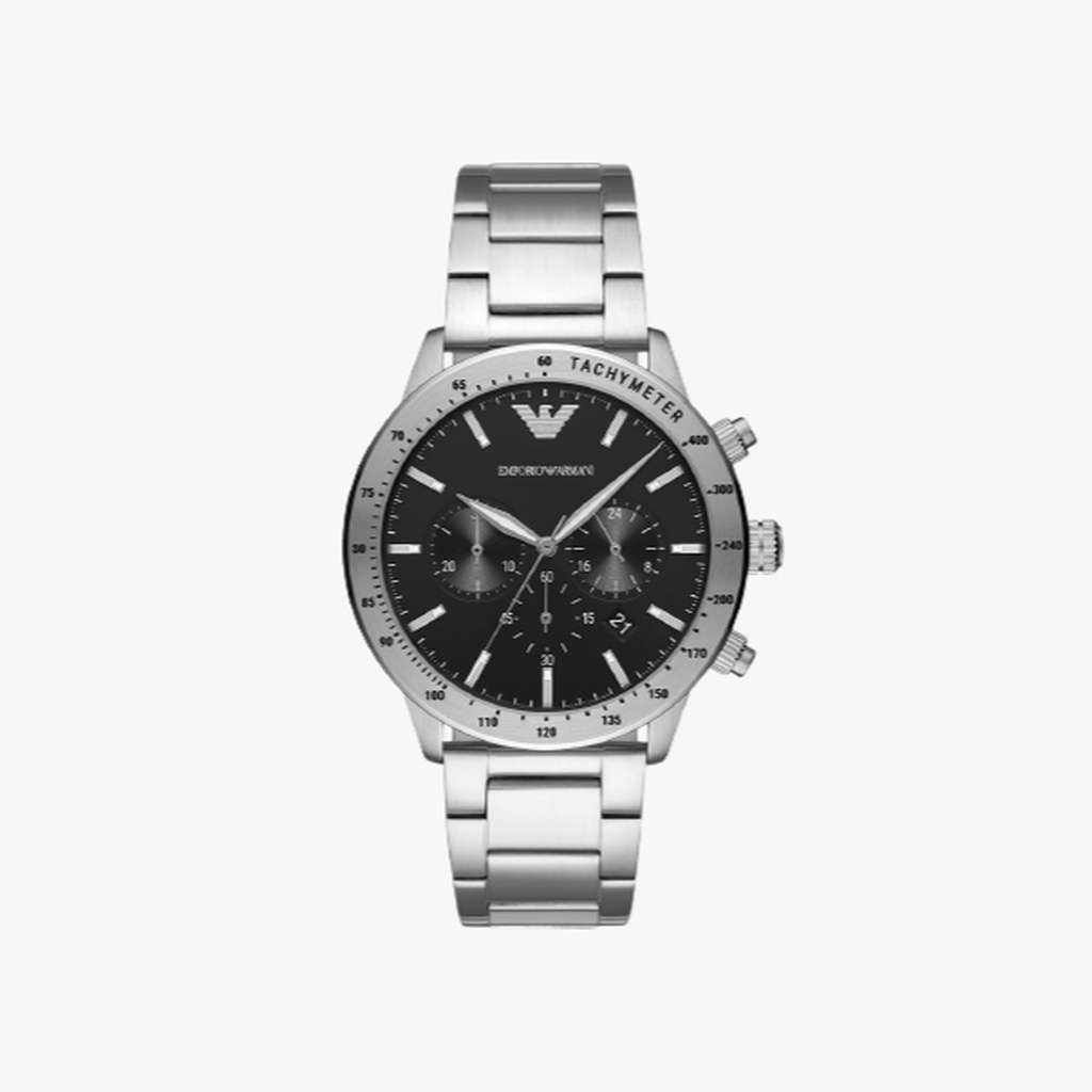 Emporio Armani นาฬิกาข้อมือผู้ชาย Mario Chronograph Black Dial Silver รุ่น AR11241