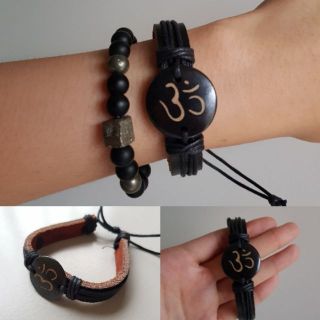 Leather + stone bracelet set กำไลหนังแท้ กำลไหนัง กำไลเชือกรูด