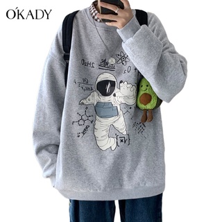 [COD] OKADY เสื้อสเวตเตอร์ผู้ชาย ทรงหลวม คอกลม หนา อเนกประสงค์