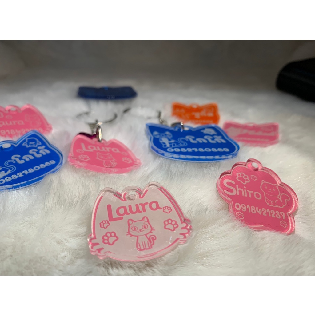 ป้ายชื่อสัตว์เลี้ยง ป้ายชื่อแมว ป้ายชื่อสุนัข จี้คล้องคอ UV| ALC |อะครลิค|พิมพ์ยูวี|ทำสี| จี้แมว จี้