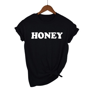 เสื้อยืด ทรงหลวม พิมพ์ลายตัวอักษร Honey สีแดง Camisetas Mujer