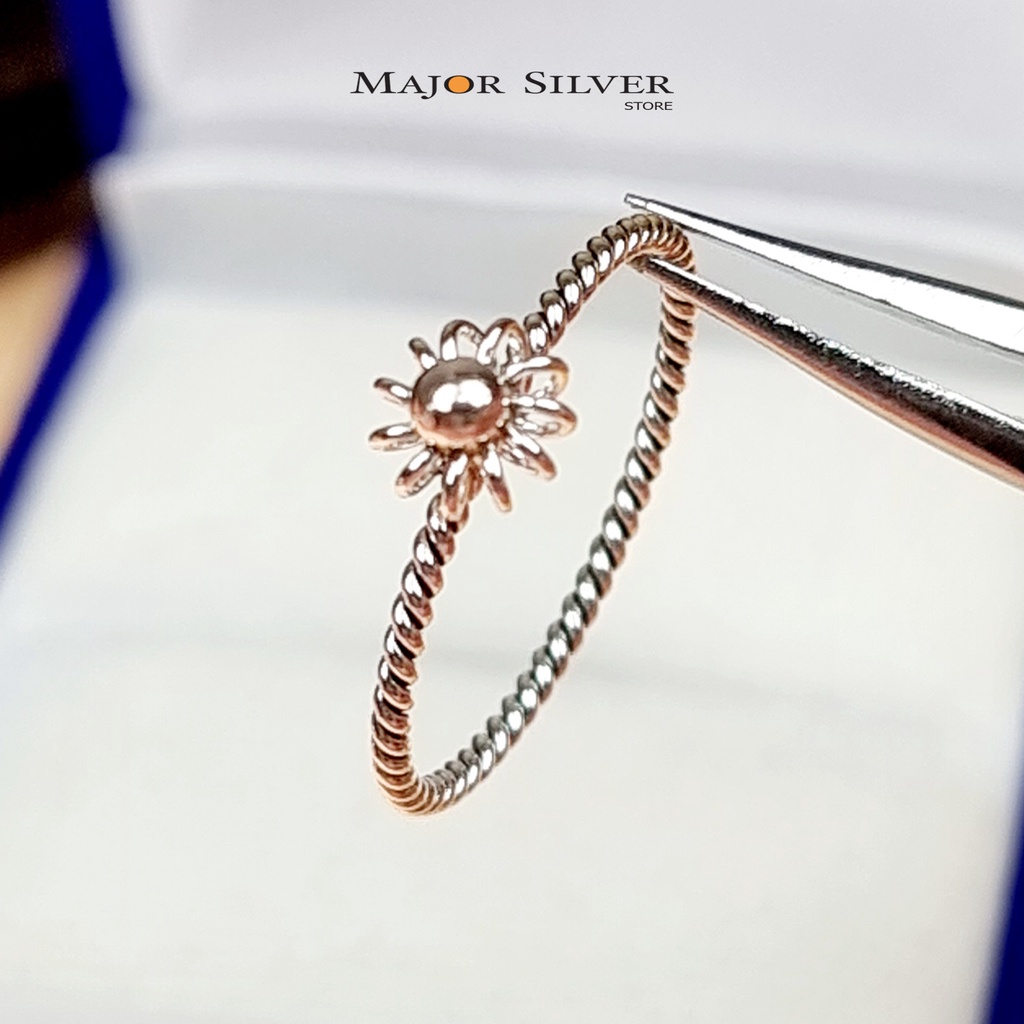 แหวนดอกไม้ / เงินแท้92.5% แฟชั่น รมดำ สไตล์ มินิมอล เท่ห์ๆ น่ารักๆ : E-V-1BaSpr-6