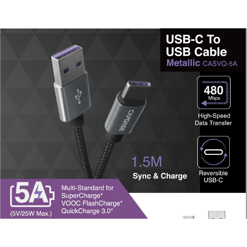 Capdase Metallic Sync & Charge USB-A to USB-C 5A Cable 1.5M