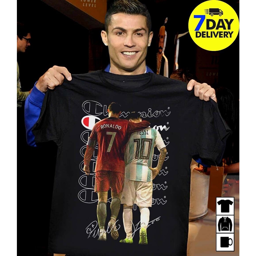 เสื้อยืดสุดเท่✼❦Cristiano ronaldo และ lionel MESSI เสื้อลายเซ็น CR7 และ M10 เสื้อยืดSto5XL