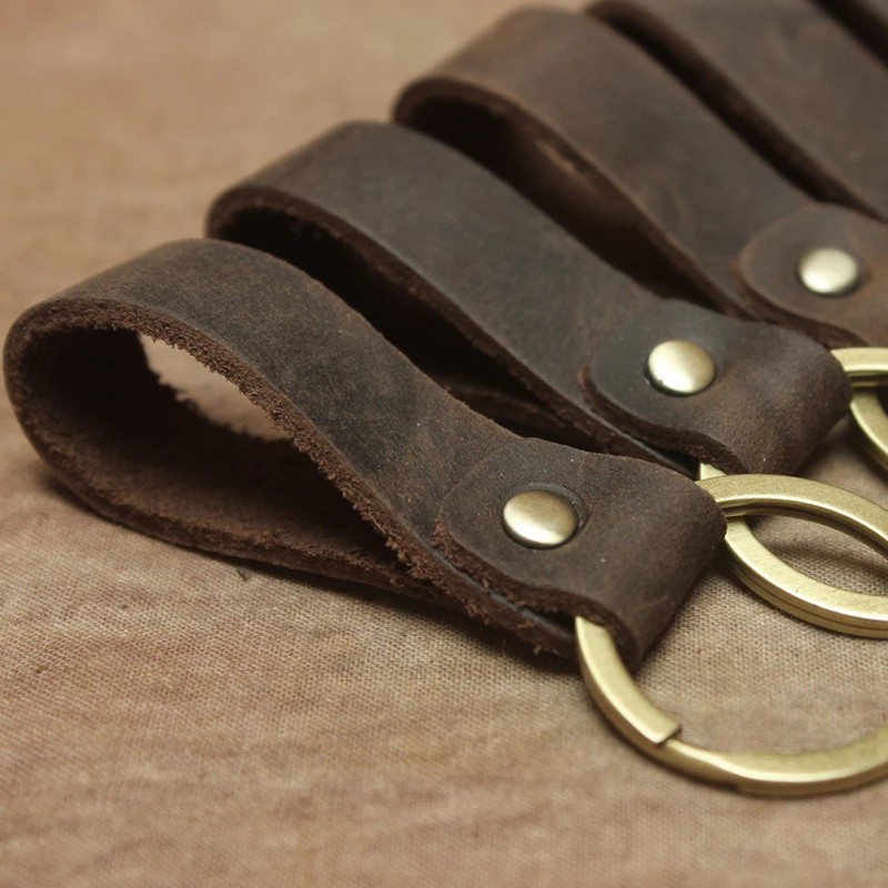 เชือกเส้นเล็กแฮนด์เมด หนังวัว keycordlanyards Retro พวงกุญแจวงกลมเดี่ยว