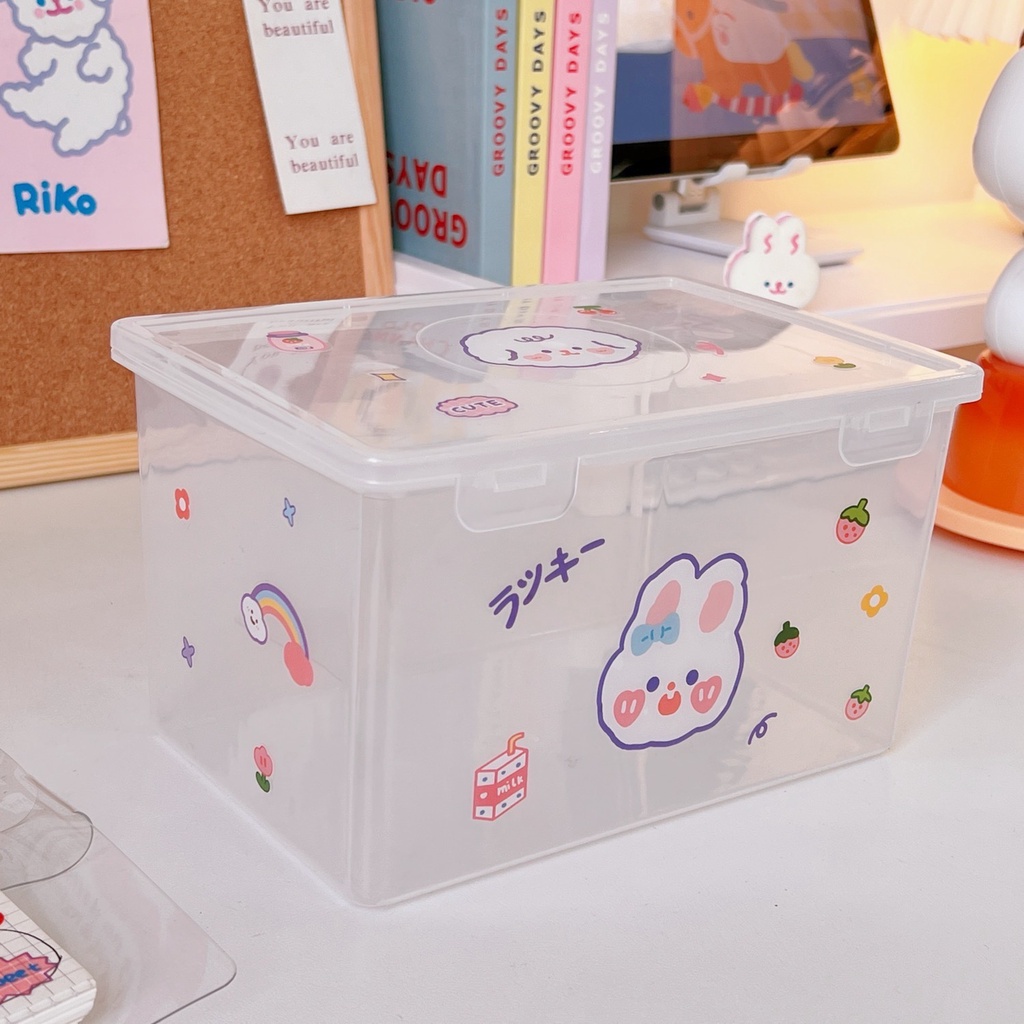 🌺แถมสติ๊กเกอร์🍭 กล่อง กล่องเก็บของ กล่องเก็บแมส กันฝุ่น จุของได้เยอะ กล่องเก็บหน้ากาก แบบใส - รูปที่ 5