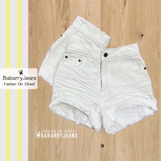 BabarryJeans กางเกงยีนส์ผญ ขาสั้น อัดยับ สีขาว