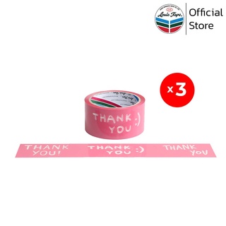 LOUIS TAPE เทปพิมพ์ "Thank You" 2 นิ้ว x 45 หลา พื้นชมพู พิมพ์ขาว (3 ม้วน/แพ็ค)