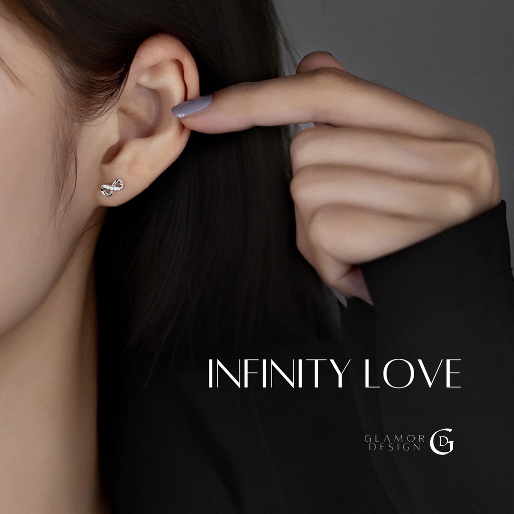 GLAMOR✨ต่างหูฝังเพชร INFINITY SYMBOL ต่างหูเงินแท้ ตุ้มหูเพชร ต่างหูแฟชั่น ต่างหูออกงาน