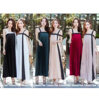 Maxi Dress แม็กซี่เดรสสายเดี่ยวอัดพลีท ผ้าพลีท ทรงสวยหรู  ใส่คลุมท้อง​