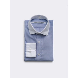 [JBB*] CONTRASTING DETACHABLE COLLAR IN BLUE MULTI STRIPE SHIRT เจบีบี เชิ้ตผู้ชาย เชิ้ตแขนยาว เสื้อทำงาน สีฟ้า