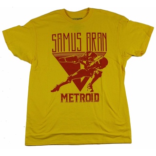 ผ้าฝ้ายคอกลมเสื้อยืดผ้าฝ้าย 100% พิมพ์ลายโลโก้ Metroid Nintendos Samus Aran สีแดง ขนาดใหญ่ สําหรับผู้ชายfrom S-4XL