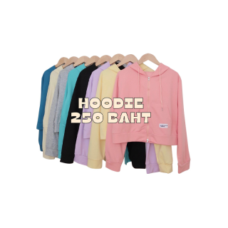 พร้อมส่ง เสื้อคลุมแขนยาวมีฮู้ททรงกึ่งครอป มี8สี มีกระเป๋าเก็บมือหน้า ซิปรูดได้สองทาง ดีเทลเย็บติดLabelสีขาว