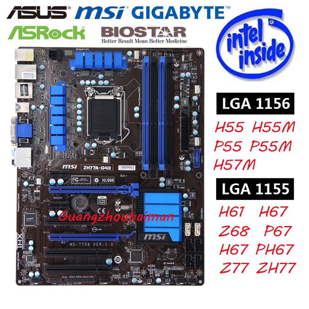 ใช้ ASUS Gigabyte MSI / INTEL 1155 เมนบอร์ดสําหรับเล่นเกม DDR3 H61 H67 B75 z68 H77 Z77 เมนบอร์ดและ L