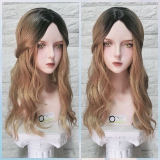 wig lon​ ​gold 60cm วิกลอนคลายสีทองแสกกลางโคนดำ(พร้อมส่ง)​