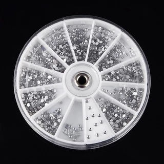 Monja 2400 ชิ้นลูกปัดคริสตัลทรงกลมสําหรับตกแต่งเล็บ nail rhinestones crystal decor wheel box