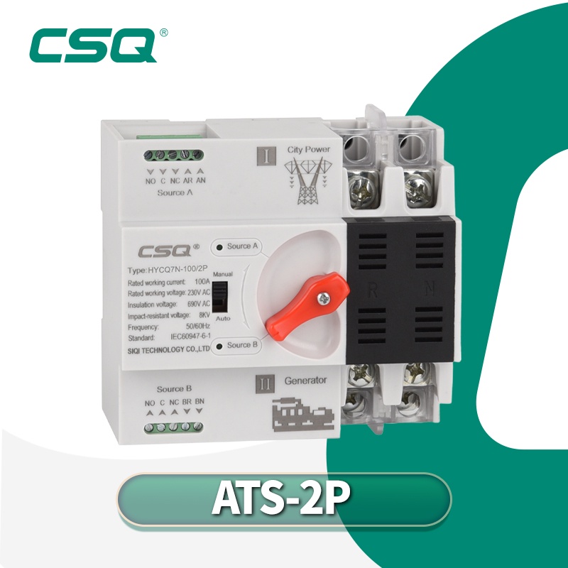 CSQ Din Rail Single Phase 2P ATS 220V Dual Power Automatic Transfer Electrical Selector Switches Uni