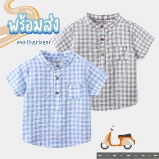 เสื้อเชิ้ตเด็กแขนสั้น ลายสก็อต เสื้อผ้าเด็ก พร้อมส่งราคาถูก