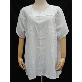 เสื้อคอตตอนคอวีปักมือแขนสั้นอก 53-54"ยาว30"