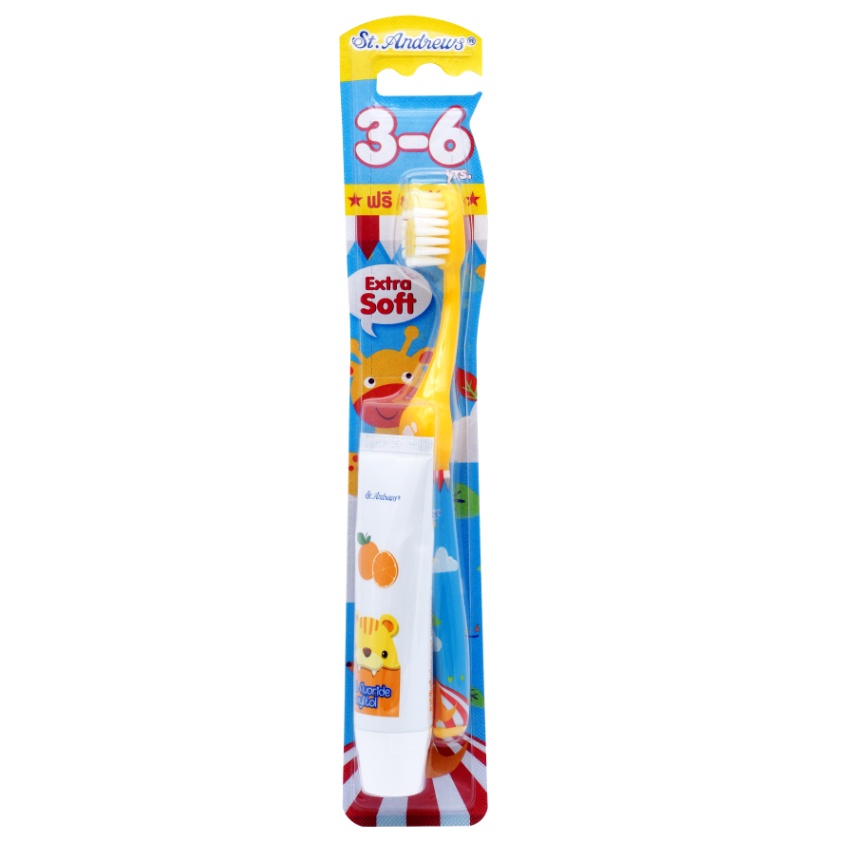 เซ็นท์แอนดรูว์ แปรงสีฟันเด็ก 3-6 ปี คานิวัล+ยาสีฟัน 1ชุด (คละสี) ST.ANDREWS CARTOON TOOTHBRUSH 3-6 Y