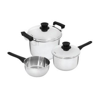 Rocket Cooking Set ชุดเครื่องครัว ทริปเปิ้ลพอท 5 ชิ้น หม้อต้ม 22 ซม.พร้อมฝา หม้อด้าม 18 ซม. พร้อมฝา และหม้อด้าม 16 ซม.