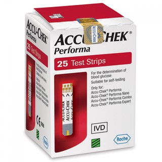 (กล่อง) แผ่นตรวจน้ำตาลในเลือด (25 แผ่น) ACCU CHEK Performa