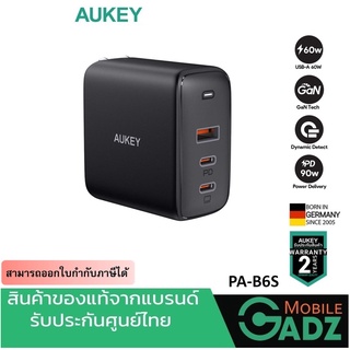 Adapter หัวชาร์จ หัวชาร์จเร็ว ซัมซุง AUKEY​ รุ่น PA-B6S Omnia 90W 3-Port ใช้สำหรับชาร์จแมคบุ๊คได้ รับประกั