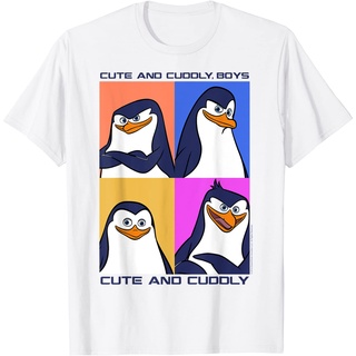 เสื้อยืดผ้าฝ้ายพรีเมี่ยม เสื้อยืด พิมพ์ลายโปสเตอร์ Madagascar Penguins น่ารัก