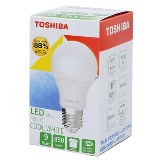 ราคาพิเศษ!! โตชิบา หลอดไฟ แอลอีดี รุ่น A60 ขั้ว E27 9 วัตต์ แสงคลูไวท์ TOSHIBA LED A60 Lampbase E27 9W Cool White Light