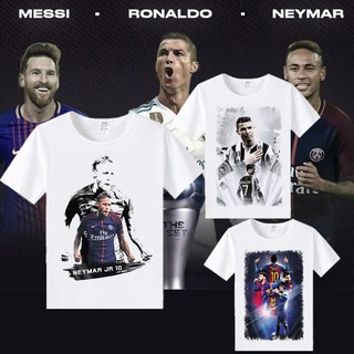 ▅▓▒คำแนะนำยอดนิยม c Luo เสื้อผ้าฟุตบอลฟุตบอลโลก Neymar Messi รอบย่อหน้าเดียวกันเสื้อยืดแขนสั้นผู้ชายและผู้หญิงสบาย ๆ ฤดู