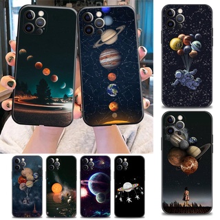 เคสโทรศัพท์มือถือ ซิลิโคนนิ่ม ลายดาวเคราะห์อวกาศ Mars Galaxy สีดํา สําหรับ iPhone 11 12 13 Pro Max Mini
