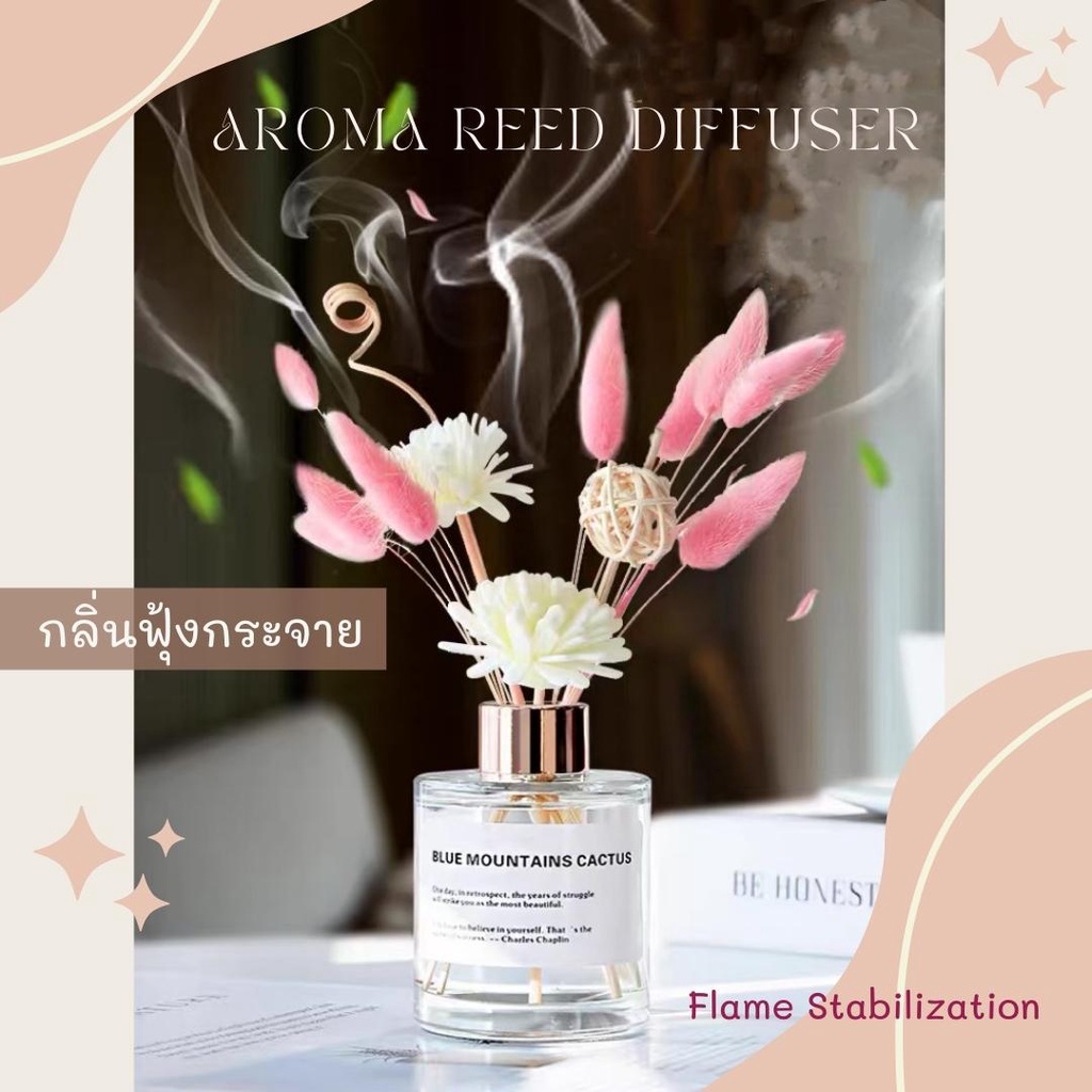 ก้านไม้หอม ซื้อ1แถม1(แถมรีฟิล300ml) มีดอกไม้แห้ง เกรดพรีเมี่ยม 100ml 150ml Reed Diffuser กลิ่นอโรม่า