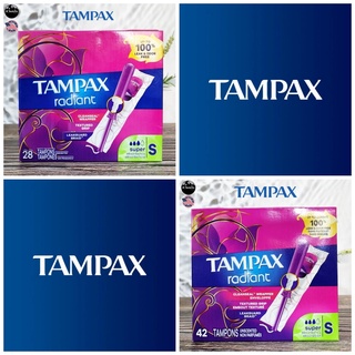 [Tampax®] Radiant Super Plastic Tampons 28, 42 Count ผ้าอนามัยแบบสอด สำหรับวันมามาก ป้องกันการรั่วซึม ปราศจากกลิ่น