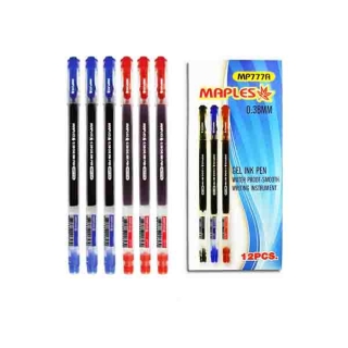 Maples 777A Gel ink Pen ปากกาเจลหัวเพรช (หมึกน้ำเงิน 8 /หมึกแดง 4) ขนาดเส้น 0.38 แพค 12 แท่ง ปากกา ปากกาเจล school