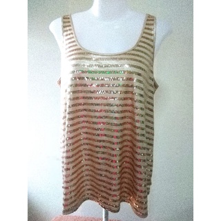 187: เสื้อกล้ามผ้ามันกลิตเตอร์สลับเลื่อมสี Rose Gold/ Size 44 EUR อก 46-48"