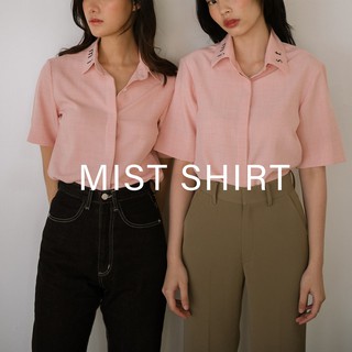 Mist of rain - Mist shirt เสื้อเชิ้ตแขนสั้น ตัวยาว ผ้าเนื้อเรียบมีลายในตัว เบา บาง ทึบแสง ยับยาก