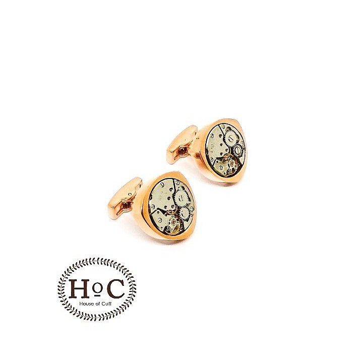 KEMEJA Houseofcuff Cufflinks Cufflinks ปุ่มเสื้อ ROSE GOLD GEAR STEMPUNK CUFFLINKS