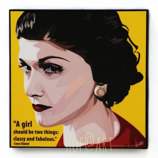 Coco Chanel โคโค่ ชาแนล ผู้ก่อตั้ง นักออกแบบ ดีไซเนอร์ CHANEL ชาเนล รูปภาพ​ติดผนัง pop art กรอบรูป คำคม แต่งบ้าน ของขวัญ