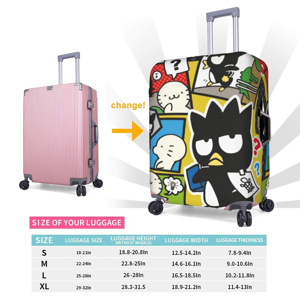 Sanrio Badtz Maru ผ้าคลุมกระเป๋าเดินทางล้างทําความสะอาดได้ตัวป้องกันกระเป๋าเดินทางป้องกันรอยขีดข่วนเหมาะกับกระเป๋าเดินทางขนาด 18-32 นิ้ว