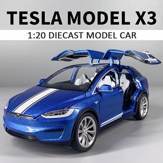 1:20 โมเดลรถยนต์เทสล่า  Tesla รุ่น X SUV (Miniauto) ของเล่นสําหรับเด็ก รถมีไฟมีเสียง