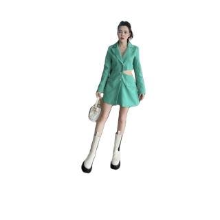 FLAT2112 FF0288 : S-LINE BLAZER DRESS เดรสเอวสับ ไหล่เสริมฟองน้ำ