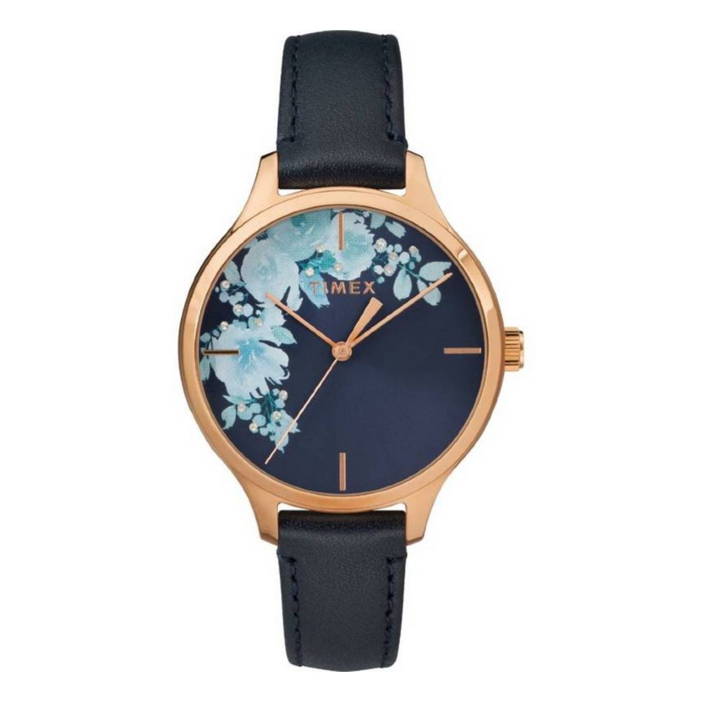 Timex TW2R66700 Crystal Bloom นาฬิกาข้อมือผู้หญิง สายหนัง สีกรม หน้าปัด 36 มม.