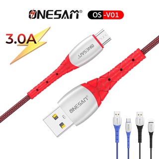 ONESAM รุ่น OS-V01 สายชาร์จและถ่ายโอนข้อมูล LED Data Cable FAST Charging ชาร์จไว 3.0A ยาว 1 ม. ของแท้ 100% ประกัน 1 ปี