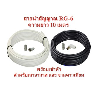 สายนำสัญญาณ RG6 ความยาว 10 เมตร (พร้อมเข้าหัวสำหรับเสาอากาศและจานดาวเทียม)