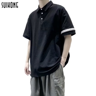 Suikone เสื้อโปโลชาย ฤดูร้อนใหม่เสื้อโปโลผู้ชายปกสีทึบเสื้อยืดครึ่งแขนแฟชั่นหลวมแขนสั้น เสื้อโปโล