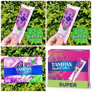 (Tampax®) Pocket Radiant Super Plastic Tampons 5, 10, 28 Count ผ้าอนามัยแบบสอด ขนาดเล็ก สำหรับวันมามาก ปราศจากกลิ่น