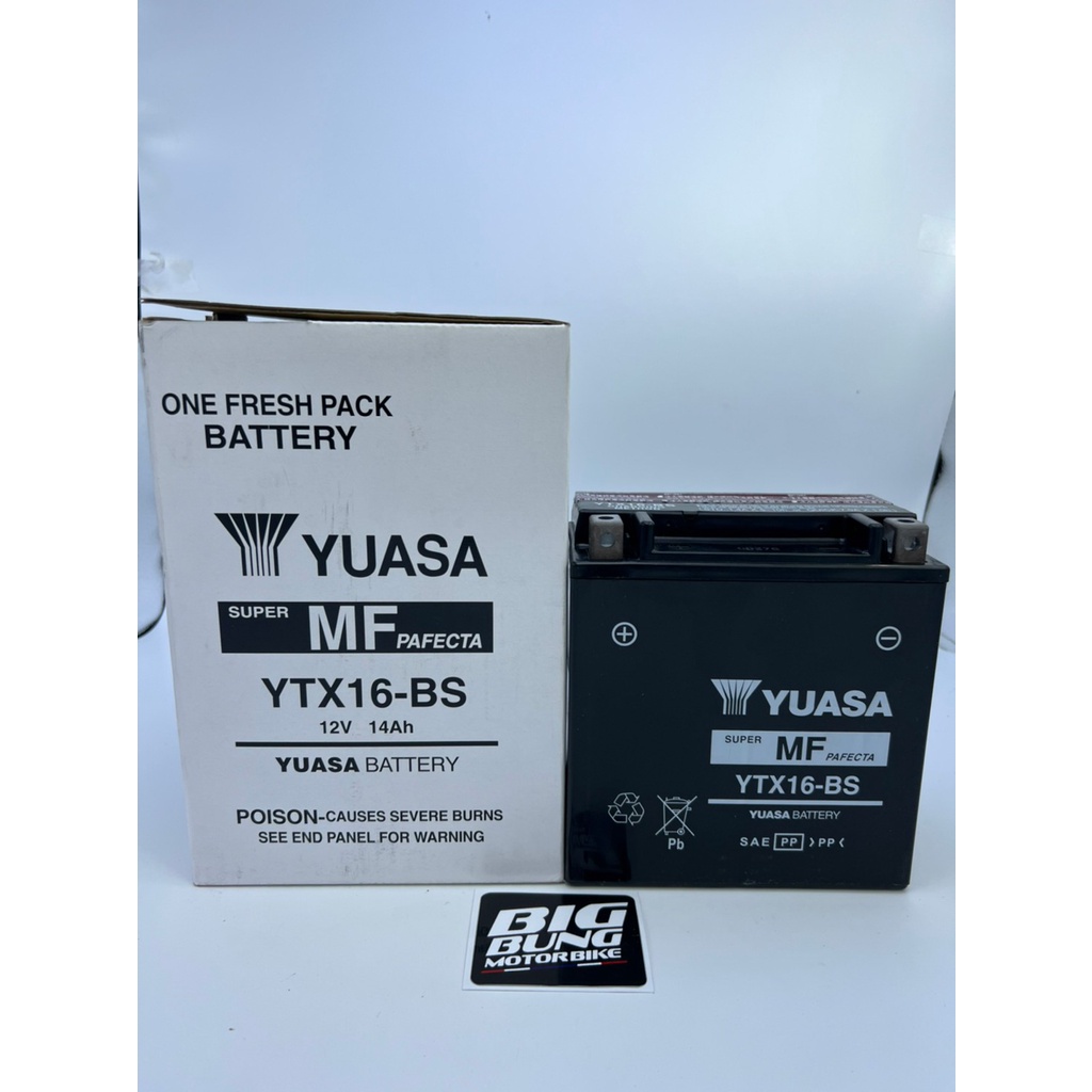 แบตเตอรี่มอเตอร์ไซค์ YUASA รุ่น YTX16-BS(12V 14AH) (แบตเตอรี่ Bigbike,แบตมอเตอร์ไซค์)