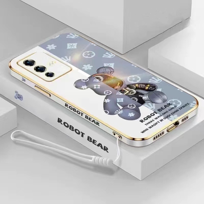 สำหรับ OPPO A3s F11 Reno 2F Reno2Z Reno 6Pro 5g A16K A93 2020 A31 2020 A73 2020 F11 Pro A83 ตรงขอบ 90 ° หมี Electroplating เคสโทรศัพท์