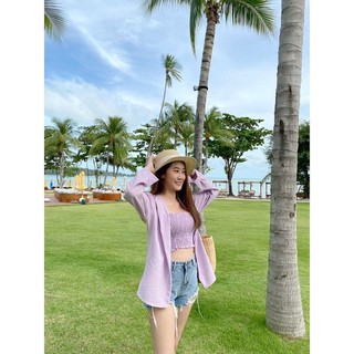 Set candy Set ไปทะเล ชิวๆ คาเฟ่ เสื้อเกาะอกมาพร้อมเสื้อคลุมทรงoversize