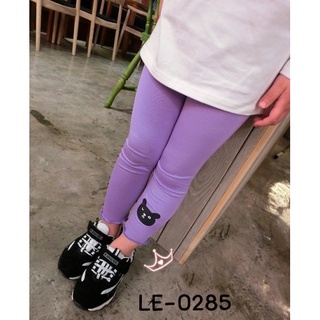 เลกกิ้งเด็กผู้หญิง สีม่วง สกรีนหน้าหมีสีดำที่ปลายขา LE0285  Size 140